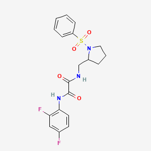 molecular formula C19H19F2N3O4S B2577503 N1-(2,4-difluorophenyl)-N2-((1-(phenylsulfonyl)pyrrolidin-2-yl)methyl)oxalamide CAS No. 896267-40-6