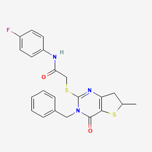 molecular formula C22H20FN3O2S2 B2577504 2-((3-benzyl-6-methyl-4-oxo-3,4,6,7-tetrahydrothieno[3,2-d]pyrimidin-2-yl)thio)-N-(4-fluorophenyl)acetamide CAS No. 689262-74-6