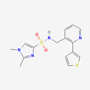 molecular formula C15H16N4O2S2 B2577514 1,2-二甲基-N-((2-(噻吩-3-基)吡啶-3-基)甲基)-1H-咪唑-4-磺酰胺 CAS No. 2034269-59-3