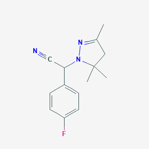 molecular formula C14H16FN3 B257752 (4-fluorophenyl)(3,5,5-trimethyl-4,5-dihydro-1H-pyrazol-1-yl)acetonitrile 