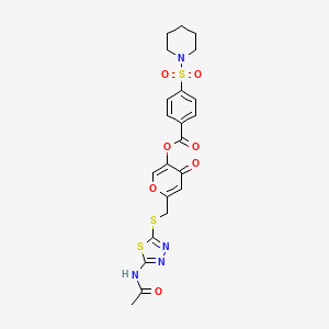 molecular formula C22H22N4O7S3 B2577523 6-(((5-acetamido-1,3,4-thiadiazol-2-yl)thio)methyl)-4-oxo-4H-pyran-3-yl 4-(piperidin-1-ylsulfonyl)benzoate CAS No. 896017-10-0