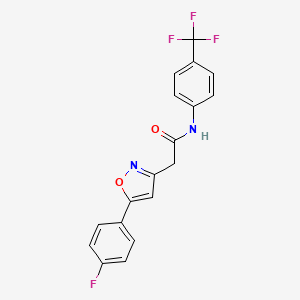 molecular formula C18H12F4N2O2 B2577527 2-[5-(4-fluorophenyl)-1,2-oxazol-3-yl]-N-[4-(trifluoromethyl)phenyl]acetamide CAS No. 952978-26-6