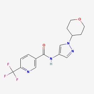 molecular formula C15H15F3N4O2 B2577531 N-(1-(tetrahydro-2H-pyran-4-yl)-1H-pyrazol-4-yl)-6-(trifluoromethyl)nicotinamide CAS No. 1797351-33-7