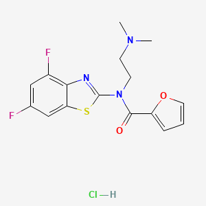 molecular formula C16H16ClF2N3O2S B2577559 N-(4,6-difluorobenzo[d]thiazol-2-yl)-N-(2-(dimethylamino)ethyl)furan-2-carboxamide hydrochloride CAS No. 1215372-73-8