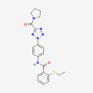 molecular formula C21H22N6O2S B2577567 2-(ethylthio)-N-(4-(5-(pyrrolidine-1-carbonyl)-2H-tetrazol-2-yl)phenyl)benzamide CAS No. 1396812-66-0