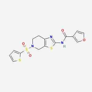 molecular formula C15H13N3O4S3 B2577578 N-(5-(thiophen-2-ylsulfonyl)-4,5,6,7-tetrahydrothiazolo[5,4-c]pyridin-2-yl)furan-3-carboxamide CAS No. 1428374-01-9