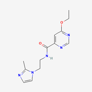 molecular formula C13H17N5O2 B2577580 6-ethoxy-N-(2-(2-methyl-1H-imidazol-1-yl)ethyl)pyrimidine-4-carboxamide CAS No. 2034250-22-9
