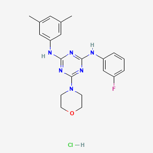 molecular formula C21H24ClFN6O B2577600 N2-(3,5-dimethylphenyl)-N4-(3-fluorophenyl)-6-morpholino-1,3,5-triazine-2,4-diamine hydrochloride CAS No. 1179488-74-4