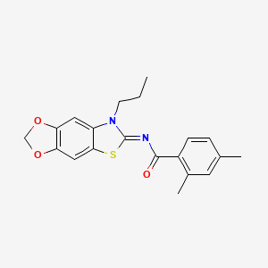 molecular formula C20H20N2O3S B2577609 (Z)-2,4-dimethyl-N-(7-propyl-[1,3]dioxolo[4',5':4,5]benzo[1,2-d]thiazol-6(7H)-ylidene)benzamide CAS No. 1006974-24-8