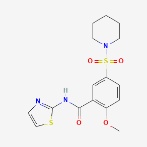 molecular formula C16H19N3O4S2 B2577621 2-甲氧基-5-(哌啶-1-基磺酰基)-N-(1,3-噻唑-2-基)苯甲酰胺 CAS No. 890611-21-9