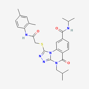molecular formula C27H32N6O3S B2577634 1-({2-[(2,4-二甲苯基)氨基]-2-氧代乙基}硫)-4-异丁基-N-异丙基-5-氧代-4,5-二氢[1,2,4]三唑并[4,3-a]喹唑啉-8-甲酰胺 CAS No. 1111210-73-1