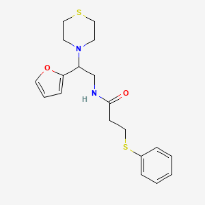molecular formula C19H24N2O2S2 B2577649 N-(2-(furan-2-yl)-2-thiomorpholinoethyl)-3-(phenylthio)propanamide CAS No. 2034571-70-3