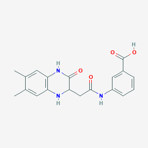 molecular formula C19H19N3O4 B2577652 3-{[(6,7-Dimethyl-3-oxo-1,2,3,4-tetrahydroquinoxalin-2-yl)acetyl]amino}benzoic acid CAS No. 374566-24-2