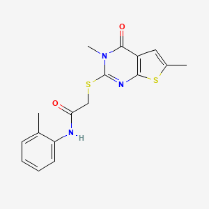 molecular formula C17H17N3O2S2 B2577653 2-(3,6-dimethyl-4-oxothieno[2,3-d]pyrimidin-2-yl)sulfanyl-N-(2-methylphenyl)acetamide CAS No. 878712-60-8