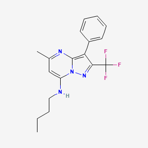 molecular formula C18H19F3N4 B2577654 N-butyl-5-methyl-3-phenyl-2-(trifluoromethyl)pyrazolo[1,5-a]pyrimidin-7-amine CAS No. 890637-12-4
