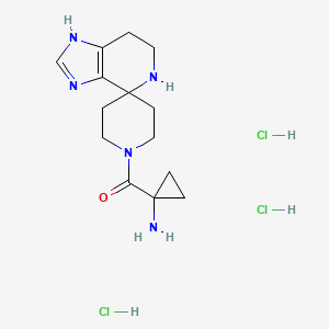 molecular formula C14H24Cl3N5O B2577657 (1-Aminocyclopropyl)-spiro[1,5,6,7-tetrahydroimidazo[4,5-c]pyridine-4,4'-piperidine]-1'-ylmethanone;trihydrochloride CAS No. 1326748-19-9