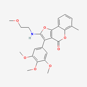 molecular formula C24H25NO7 B2577675 2-((2-methoxyethyl)amino)-6-methyl-3-(3,4,5-trimethoxyphenyl)-4H-furo[3,2-c]chromen-4-one CAS No. 938026-12-1