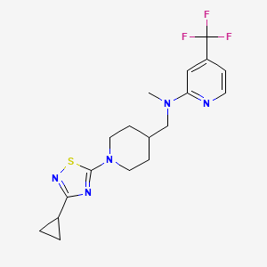 molecular formula C18H22F3N5S B2577718 N-[[1-(3-Cyclopropyl-1,2,4-thiadiazol-5-yl)piperidin-4-yl]methyl]-N-methyl-4-(trifluoromethyl)pyridin-2-amine CAS No. 2415563-55-0