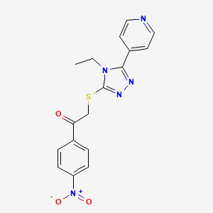 molecular formula C17H15N5O3S B2577727 2-[(4-Ethyl-5-pyridin-4-yl-1,2,4-triazol-3-yl)sulfanyl]-1-(4-nitrophenyl)ethanone CAS No. 496777-36-7