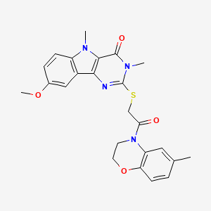 molecular formula C24H24N4O4S B2577739 8-methoxy-3,5-dimethyl-2-((2-(6-methyl-2H-benzo[b][1,4]oxazin-4(3H)-yl)-2-oxoethyl)thio)-3H-pyrimido[5,4-b]indol-4(5H)-one CAS No. 1115872-55-3