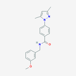 molecular formula C20H21N3O2 B257774 4-(3,5-dimethyl-1H-pyrazol-1-yl)-N-(3-methoxybenzyl)benzamide 