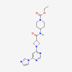 molecular formula C19H25N7O3 B2577756 ethyl 4-(1-(6-(1H-imidazol-1-yl)pyrimidin-4-yl)azetidine-3-carboxamido)piperidine-1-carboxylate CAS No. 2034230-23-2