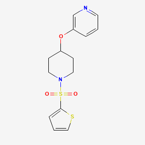 molecular formula C14H16N2O3S2 B2577762 3-((1-(Thiophen-2-ylsulfonyl)piperidin-4-yl)oxy)pyridine CAS No. 1421463-36-6