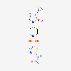 molecular formula C16H21N5O5S2 B2577771 N-(5-{[4-(3-cyclopropyl-2,4-dioxoimidazolidin-1-yl)piperidin-1-yl]sulfonyl}-1,3-thiazol-2-yl)acetamide CAS No. 2097894-19-2