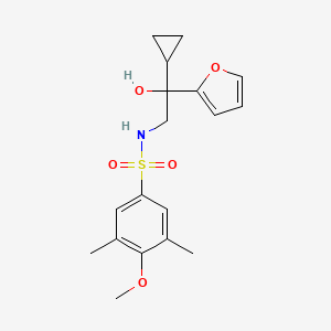 molecular formula C18H23NO5S B2577778 N-(2-cyclopropyl-2-(furan-2-yl)-2-hydroxyethyl)-4-methoxy-3,5-dimethylbenzenesulfonamide CAS No. 1396765-65-3