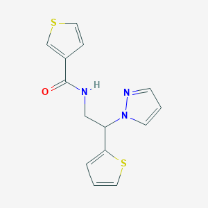 molecular formula C14H13N3OS2 B2577789 N-(2-(1H-pyrazol-1-yl)-2-(thiophen-2-yl)ethyl)thiophene-3-carboxamide CAS No. 2034269-31-1
