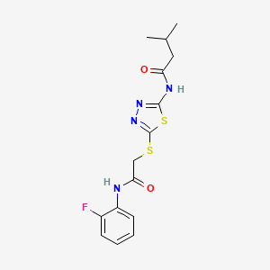 molecular formula C15H17FN4O2S2 B2577790 N-(5-((2-((2-氟苯基)氨基)-2-氧代乙基)硫代)-1,3,4-噻二唑-2-基)-3-甲基丁酰胺 CAS No. 392298-01-0