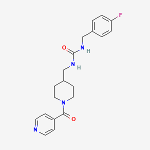 molecular formula C20H23FN4O2 B2577791 1-(4-氟苄基)-3-((1-异烟酰基哌啶-4-基)甲基)脲 CAS No. 1396867-11-0