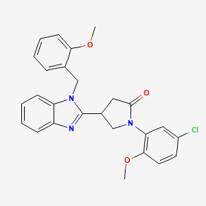 molecular formula C26H24ClN3O3 B2577802 1-(5-氯-2-甲氧基苯基)-4-[1-(2-甲氧基苄基)-1H-苯并咪唑-2-基]吡咯烷-2-酮 CAS No. 942884-62-0