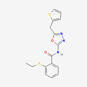 molecular formula C16H15N3O2S2 B2577811 2-(乙硫基)-N-(5-(噻吩-2-基甲基)-1,3,4-恶二唑-2-基)苯甲酰胺 CAS No. 1021113-00-7
