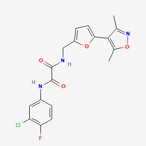 molecular formula C18H15ClFN3O4 B2577814 N'-(3-Chloro-4-fluorophenyl)-N-[[5-(3,5-dimethyl-1,2-oxazol-4-yl)furan-2-yl]methyl]oxamide CAS No. 2415621-43-9