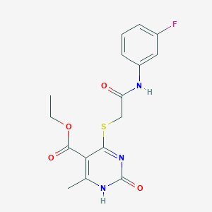 molecular formula C16H16FN3O4S B2577824 ethyl 4-[2-(3-fluoroanilino)-2-oxoethyl]sulfanyl-6-methyl-2-oxo-1H-pyrimidine-5-carboxylate CAS No. 946332-65-6