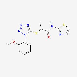 molecular formula C14H14N6O2S2 B2577830 2-((1-(2-methoxyphenyl)-1H-tetrazol-5-yl)thio)-N-(thiazol-2-yl)propanamide CAS No. 941005-45-4