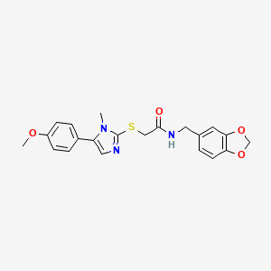 molecular formula C21H21N3O4S B2577854 N-(benzo[d][1,3]dioxol-5-ylmethyl)-2-((5-(4-methoxyphenyl)-1-methyl-1H-imidazol-2-yl)thio)acetamide CAS No. 941969-92-2
