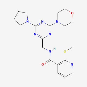 molecular formula C19H25N7O2S B2577856 2-(methylthio)-N-((4-morpholino-6-(pyrrolidin-1-yl)-1,3,5-triazin-2-yl)methyl)nicotinamide CAS No. 2034544-08-4