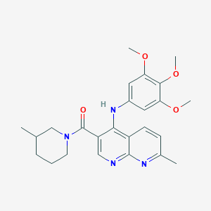 molecular formula C25H30N4O4 B2577860 (7-Methyl-4-((3,4,5-trimethoxyphenyl)amino)-1,8-naphthyridin-3-yl)(3-methylpiperidin-1-yl)methanone CAS No. 1251565-01-1