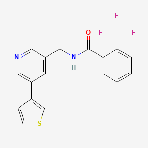 molecular formula C18H13F3N2OS B2577878 N-((5-(噻吩-3-基)吡啶-3-基)甲基)-2-(三氟甲基)苯甲酰胺 CAS No. 1705352-98-2