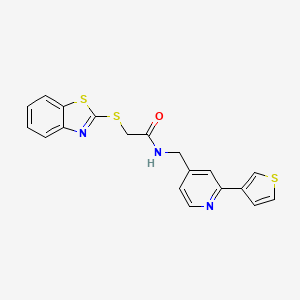 molecular formula C19H15N3OS3 B2577879 2-(benzo[d]thiazol-2-ylthio)-N-((2-(thiophen-3-yl)pyridin-4-yl)methyl)acetamide CAS No. 2034432-99-8