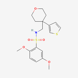 molecular formula C18H23NO5S2 B2577883 2,5-dimethoxy-N-((4-(thiophen-3-yl)tetrahydro-2H-pyran-4-yl)methyl)benzenesulfonamide CAS No. 2309799-90-2