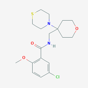 molecular formula C18H25ClN2O3S B2577893 5-Chloro-2-methoxy-N-[(4-thiomorpholin-4-yloxan-4-yl)methyl]benzamide CAS No. 2415540-57-5