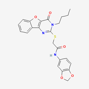 molecular formula C23H21N3O5S B2577907 N-(1,3-苯并二氧杂环-5-基)-2-[(3-丁基-4-氧代-3,4-二氢[1]苯并呋喃[3,2-d]嘧啶-2-基)硫代]乙酰胺 CAS No. 899941-16-3