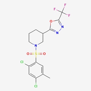 molecular formula C15H14Cl2F3N3O3S B2577912 2-(1-((2,4-Dichloro-5-methylphenyl)sulfonyl)piperidin-3-yl)-5-(trifluoromethyl)-1,3,4-oxadiazole CAS No. 1396751-78-2