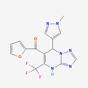 molecular formula C15H11F3N6O2 B2577923 furan-2-yl(7-(1-methyl-1H-pyrazol-4-yl)-5-(trifluoromethyl)-4,7-dihydro-[1,2,4]triazolo[1,5-a]pyrimidin-6-yl)methanone CAS No. 1006355-17-4