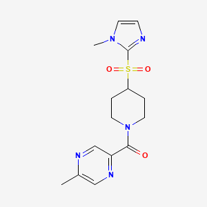 molecular formula C15H19N5O3S B2577924 (4-((1-甲基-1H-咪唑-2-基)磺酰基)哌啶-1-基)(5-甲基吡嗪-2-基)甲酮 CAS No. 2309572-07-2