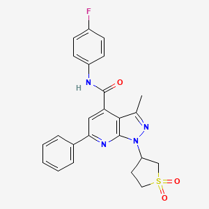 molecular formula C24H21FN4O3S B2577927 1-(1,1-dioxidotetrahydrothiophen-3-yl)-N-(4-fluorophenyl)-3-methyl-6-phenyl-1H-pyrazolo[3,4-b]pyridine-4-carboxamide CAS No. 1105245-43-9