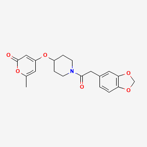 molecular formula C20H21NO6 B2577931 4-((1-(2-(benzo[d][1,3]dioxol-5-yl)acetyl)piperidin-4-yl)oxy)-6-methyl-2H-pyran-2-one CAS No. 1704551-09-6